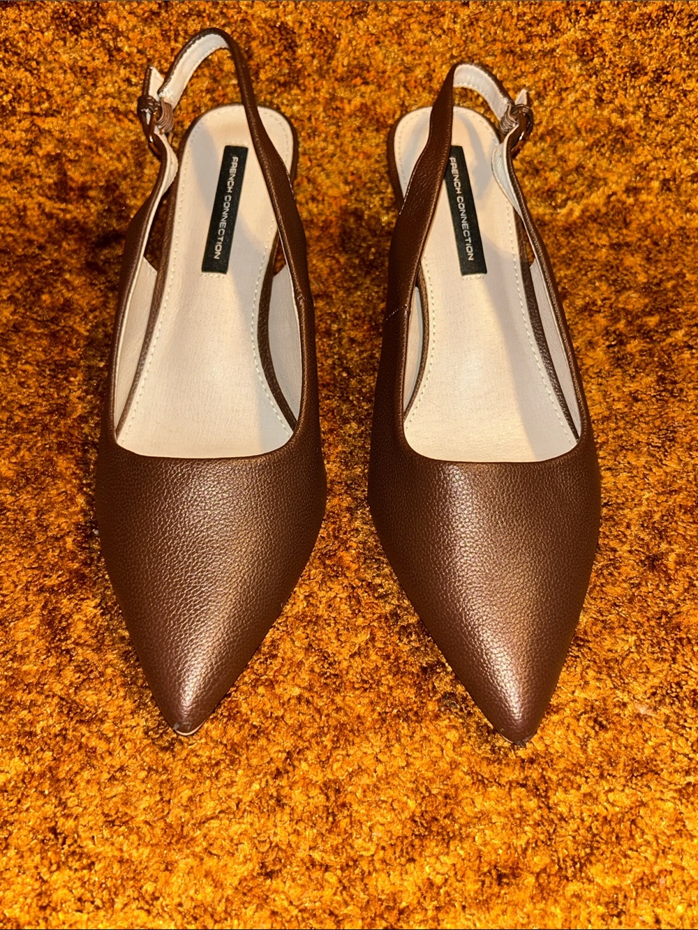 French Connection Brown Pointed Slingback Flats with Adjustable Buckle